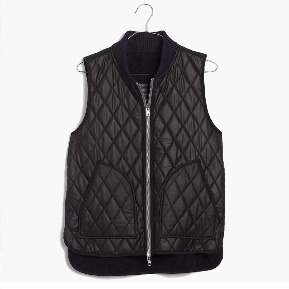 Madewell Blue/White Reversible Vest in Stripe Wool/Quilted Size Small EUC - Picture 2 of 15